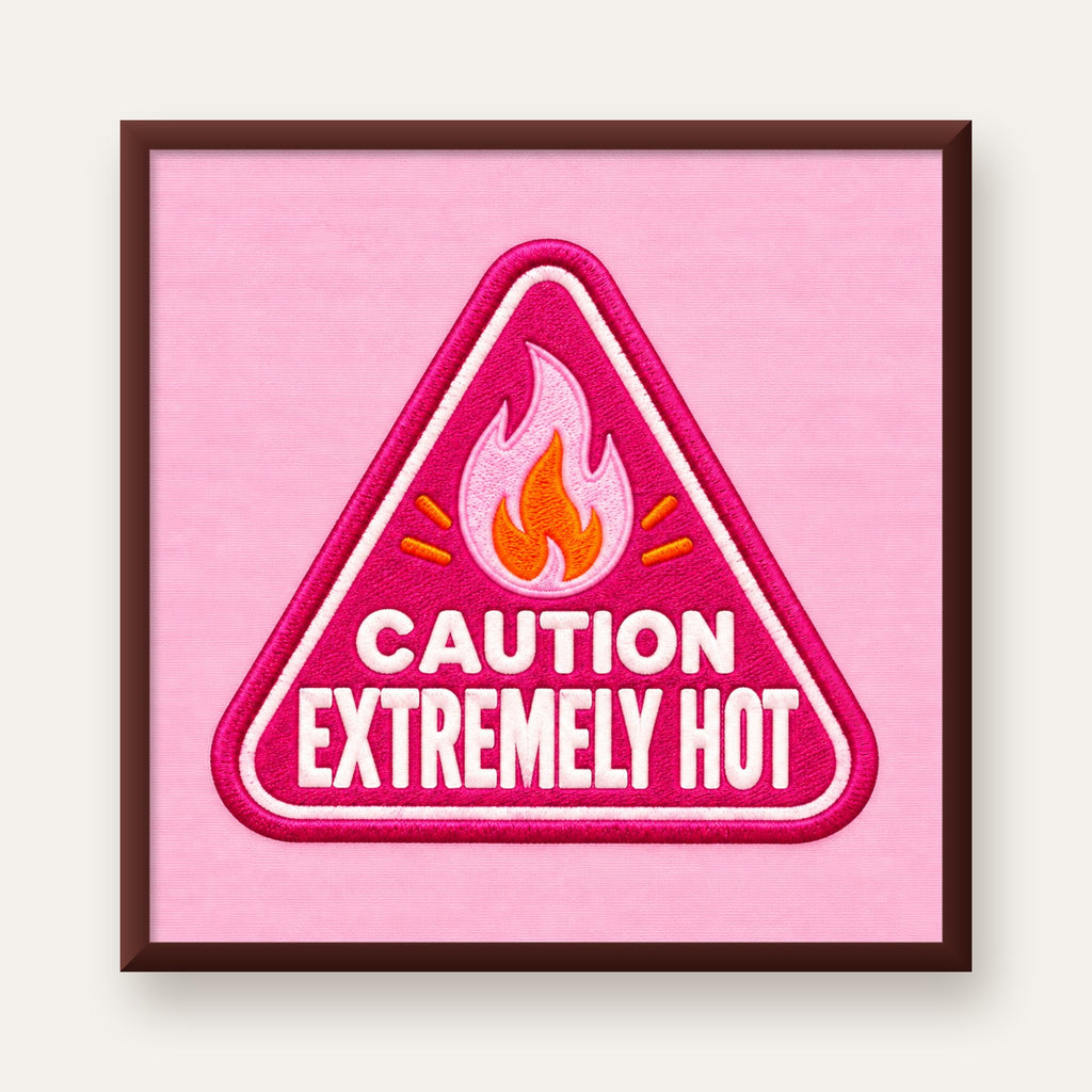Caution — Extremely Hot — ceviz çerçeveli