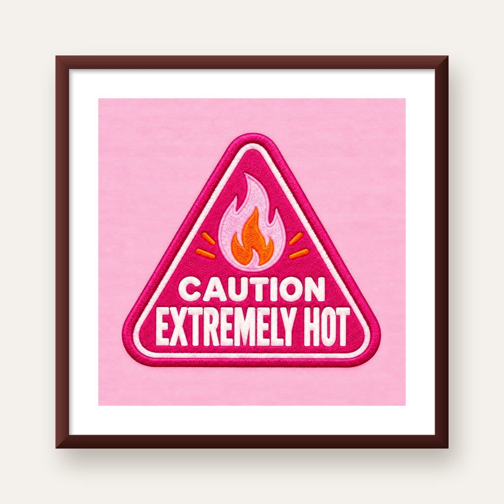 Caution — Extremely Hot — ceviz çerçeveli paspartulu