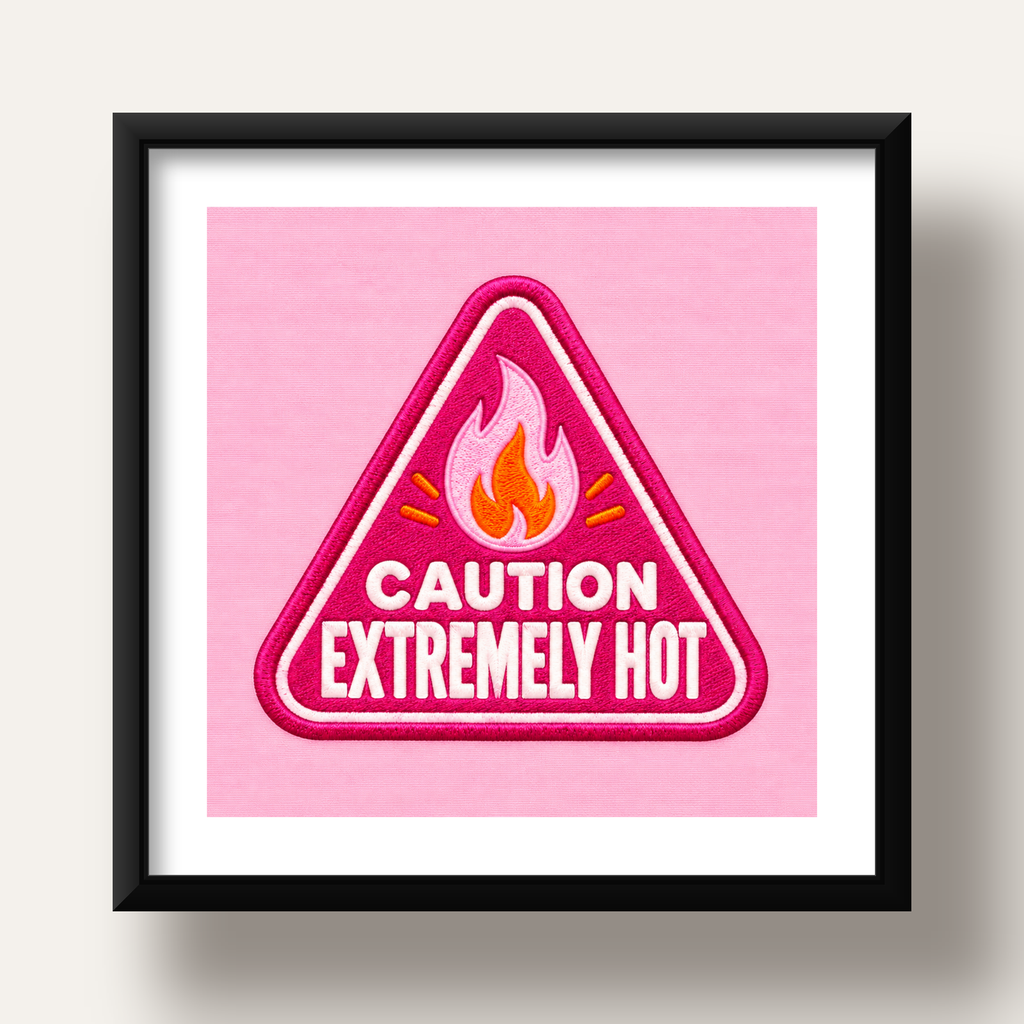 Caution — Extremely Hot — siyah derin çerçeveli paspartulu