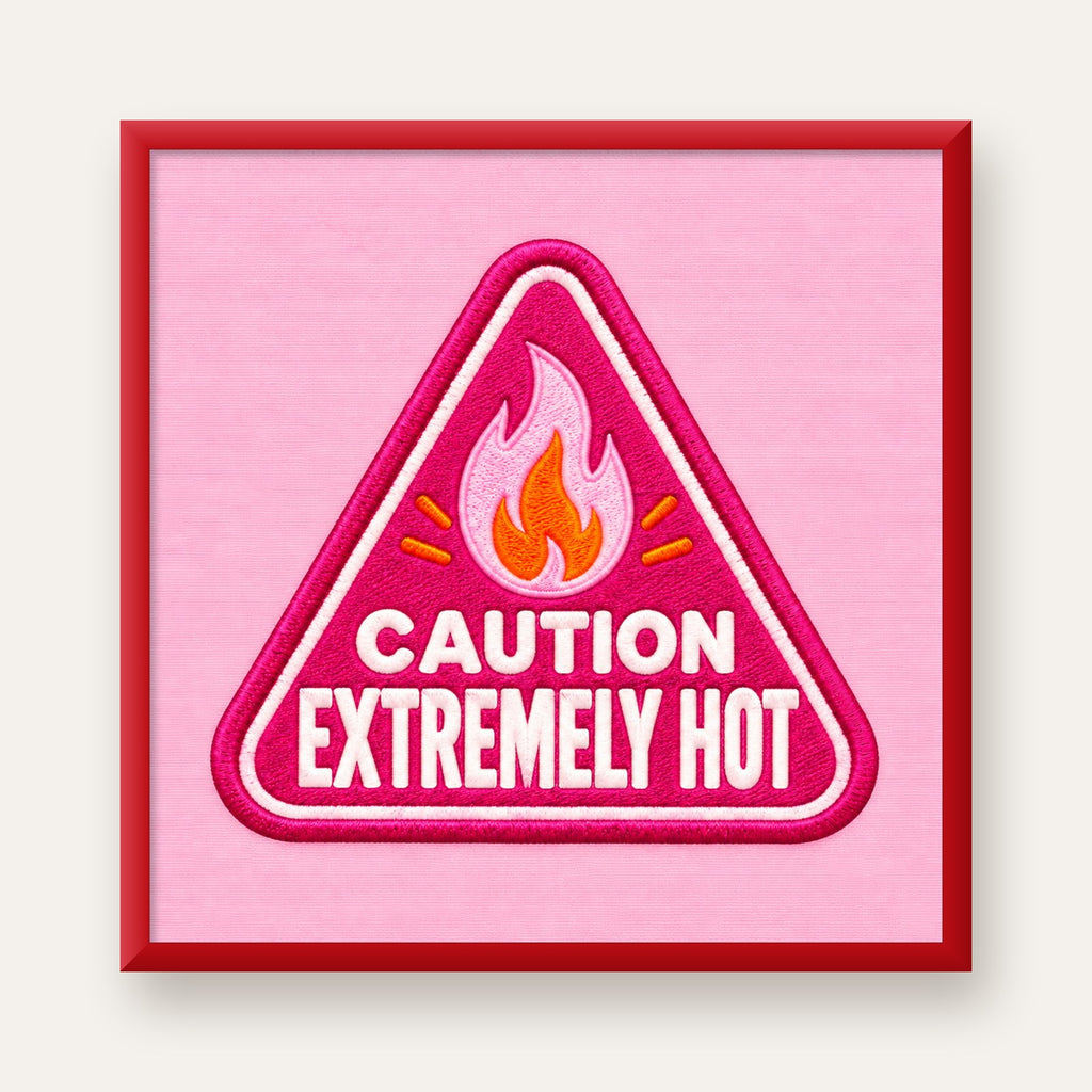 Caution — Extremely Hot — kırmızı çerçeveli