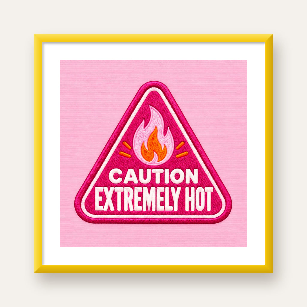 Caution — Extremely Hot — sarı çerçeveli paspartulu