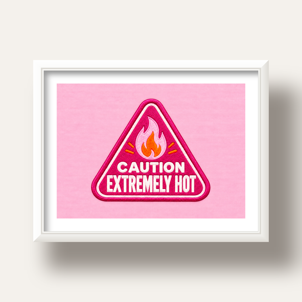 Caution — Extremely Hot — beyaz derin çerçeveli paspartulu