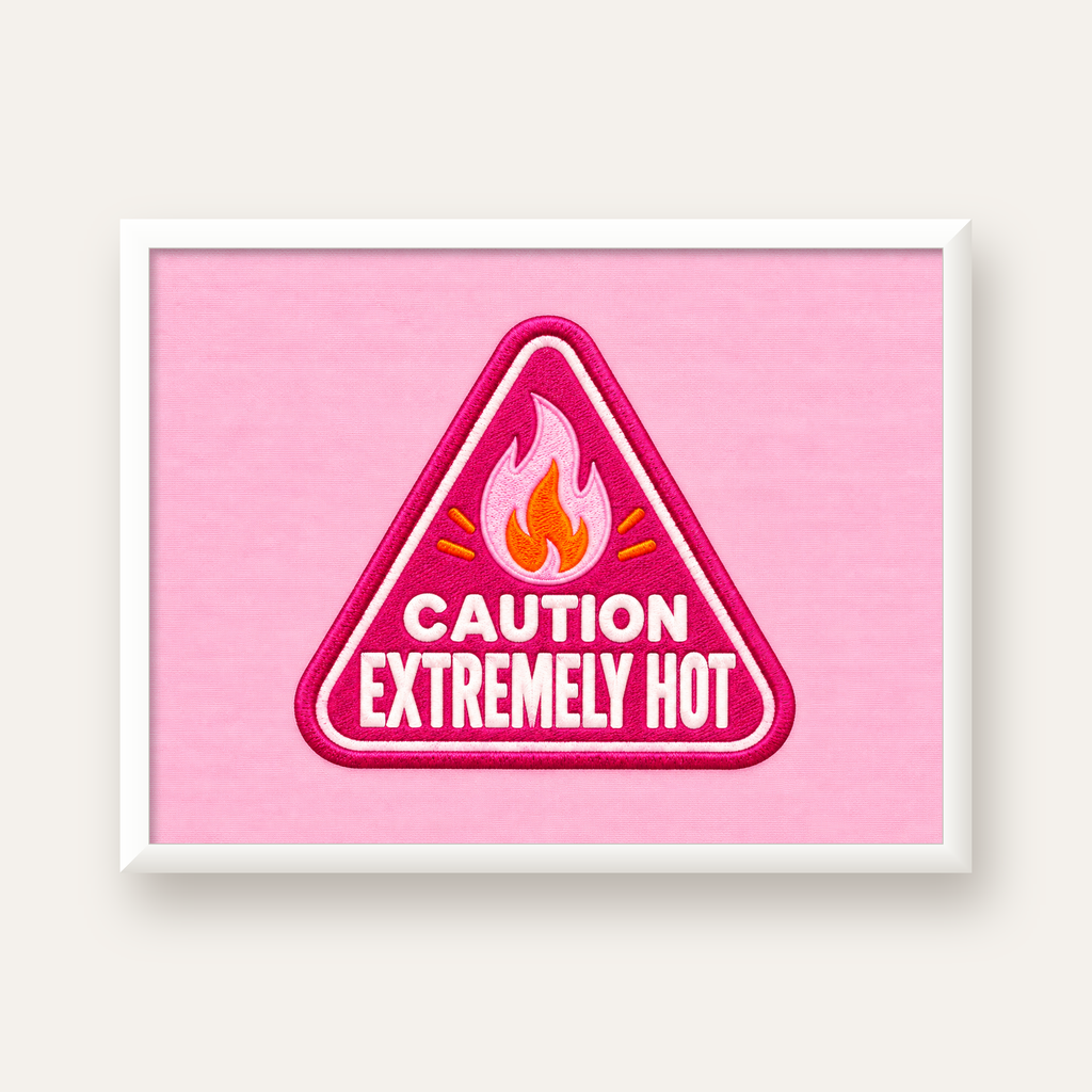 Caution — Extremely Hot — beyaz çerçeveli yatay poster