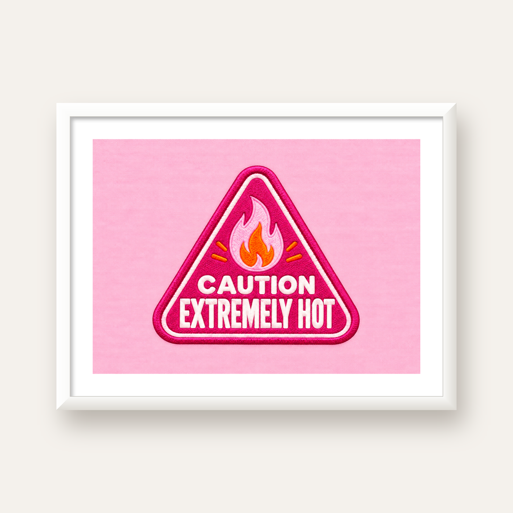 Caution — Extremely Hot — beyaz çerçeveli yatay poster