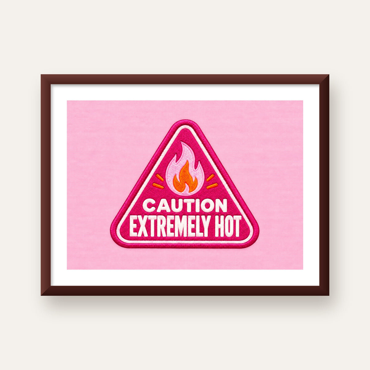 Caution — Extremely Hot — ceviz çerçeveli paspartulu