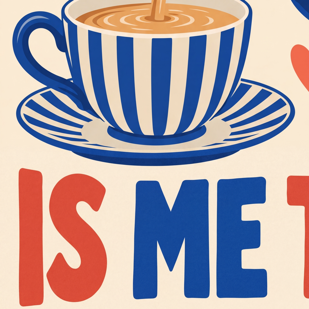 Çay Saati İllüstrasyon Poster - Tea Time İs Me Time Duvar Sanatı — baskının yakın çekimi, kâğıt dokusu ve renk detayı