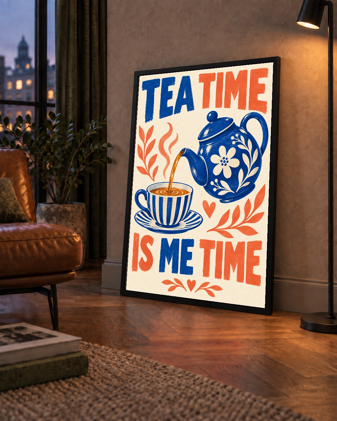 Çay Saati İllüstrasyon Poster - Tea Time İs Me Time Duvar Sanatı