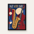 Art Deco Caz Enstrümanları ve Geometrik Poster Baskı — düz siyah çerçeveli duvar posteri