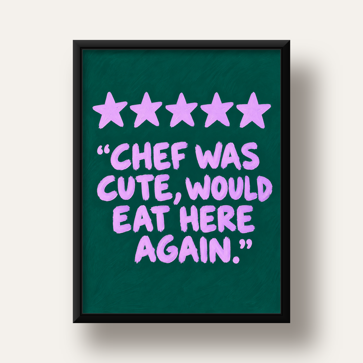 Eğlenceli Restoran Yorumu Poster – CHEF WAS CUTE, 5 Yıldızlı — siyah derin çerçeveli