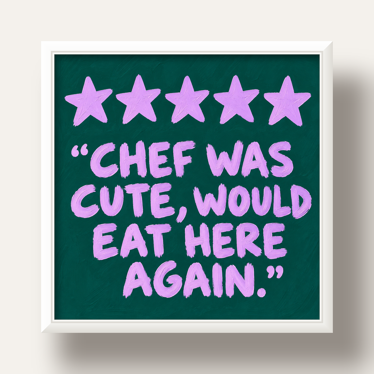Eğlenceli Restoran Yorumu Poster – CHEF WAS CUTE, 5 Yıldızlı — beyaz derin çerçeveli