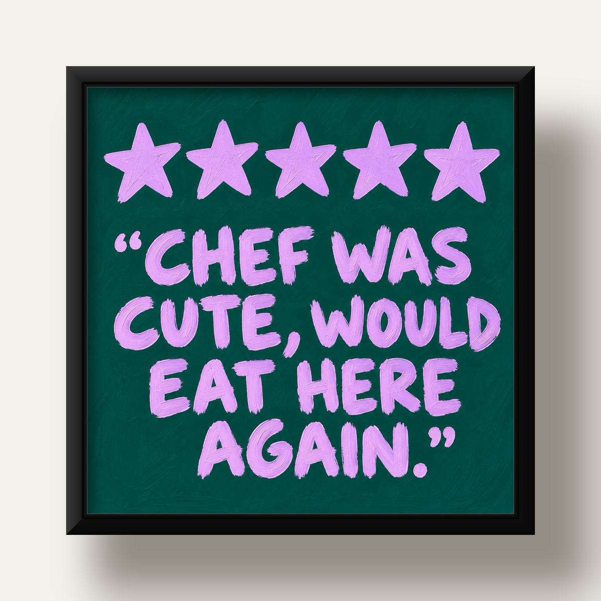 Eğlenceli Restoran Yorumu Poster – CHEF WAS CUTE, 5 Yıldızlı — siyah derin çerçeveli