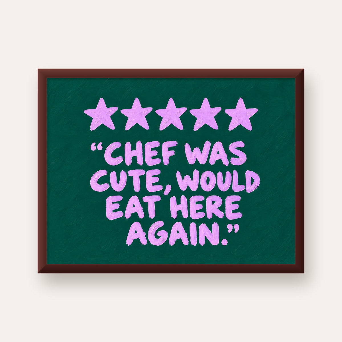 Eğlenceli Restoran Yorumu Poster – CHEF WAS CUTE, 5 Yıldızlı — ceviz çerçeveli