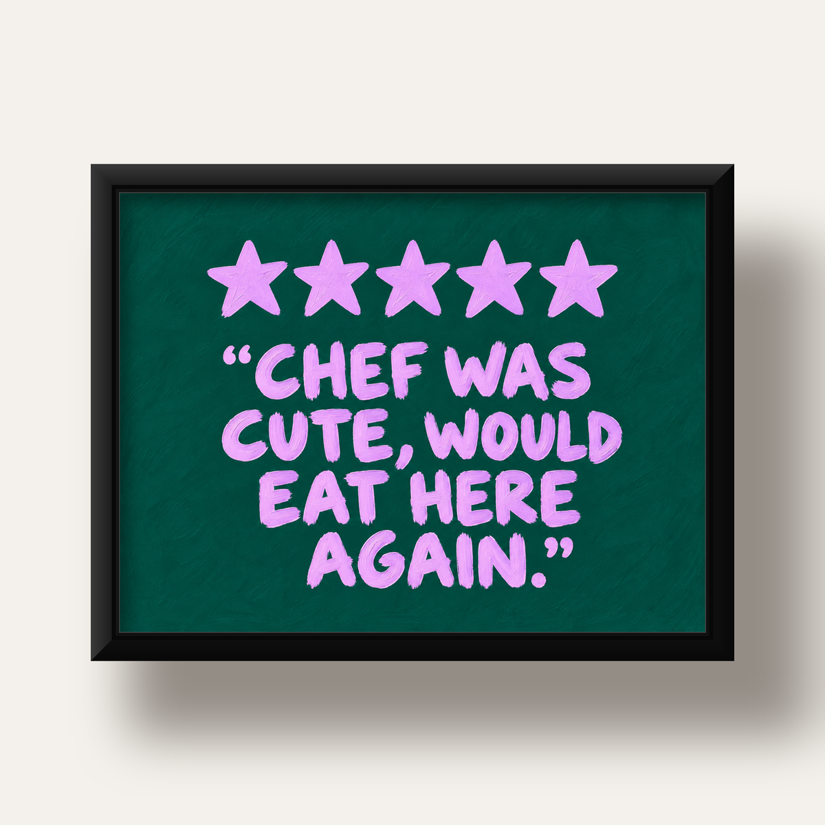 Eğlenceli Restoran Yorumu Poster – CHEF WAS CUTE, 5 Yıldızlı — siyah derin çerçeveli