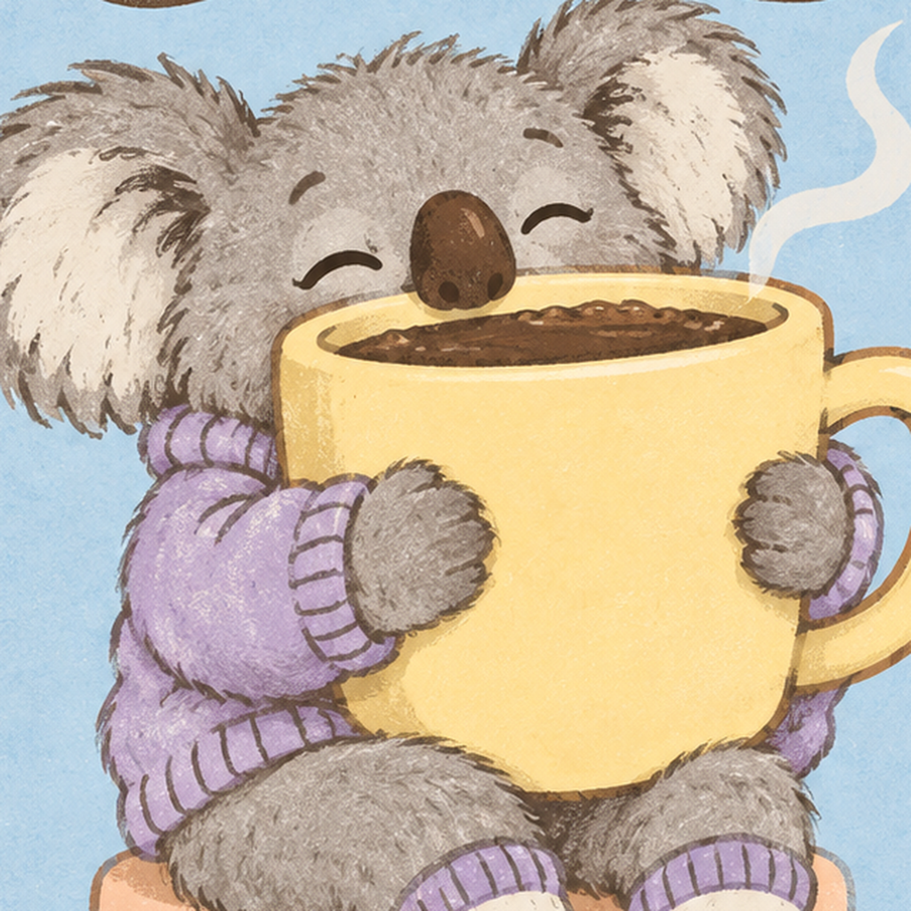 Kahve Seven Koala Poster – Sevimli Dijital Sanat Baskısı — baskının yakın çekimi, kâğıt dokusu ve renk detayı