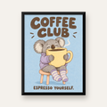 Kahve Seven Koala Poster – Sevimli Dijital Sanat Baskısı — Dikey baskı, düz siyah çerçeveli duvar posteri