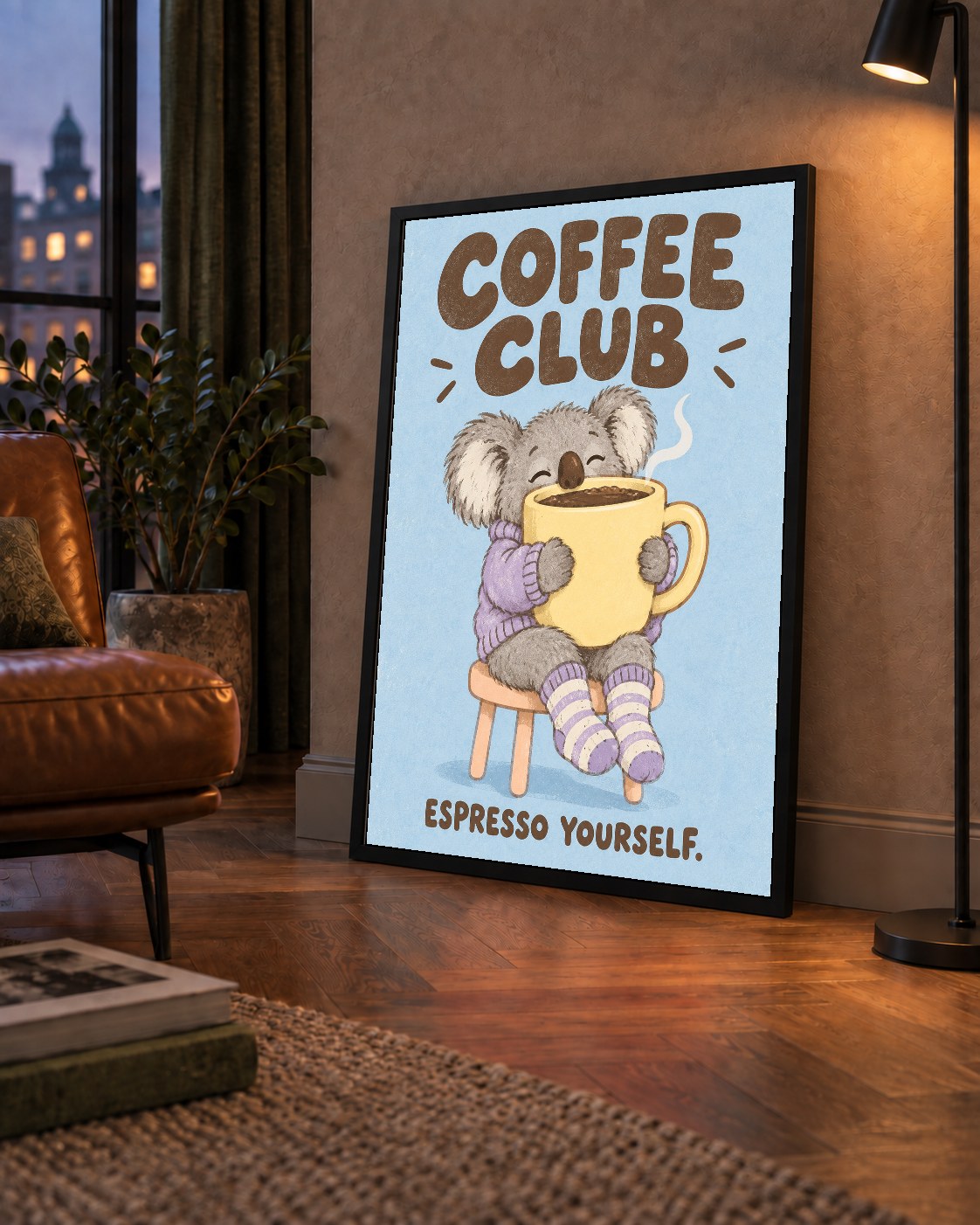 Kahve Seven Koala Poster – Sevimli Dijital Sanat Baskısı