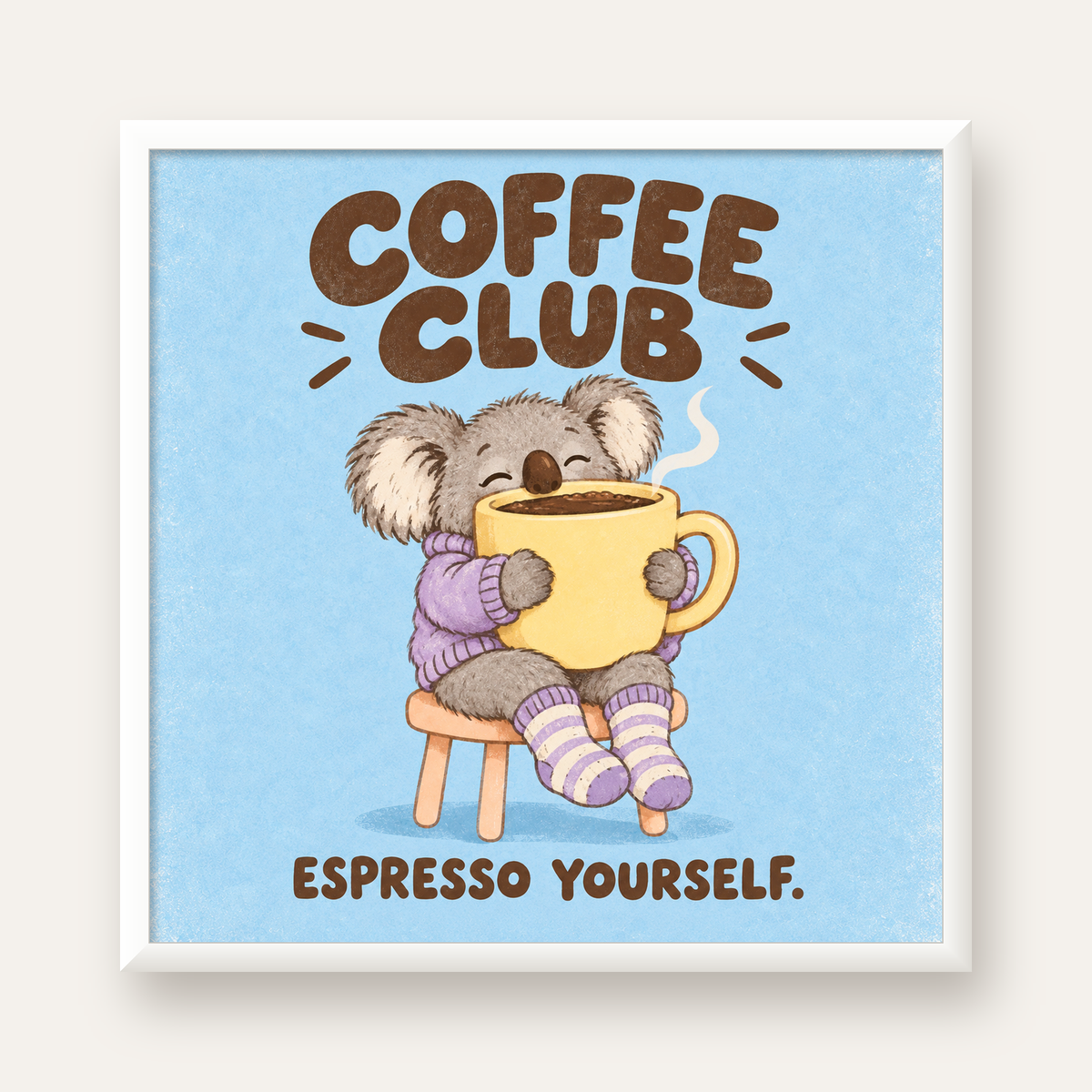 Kahve Seven Koala Poster – Sevimli Dijital Sanat Baskısı — beyaz çerçeveli kare poster