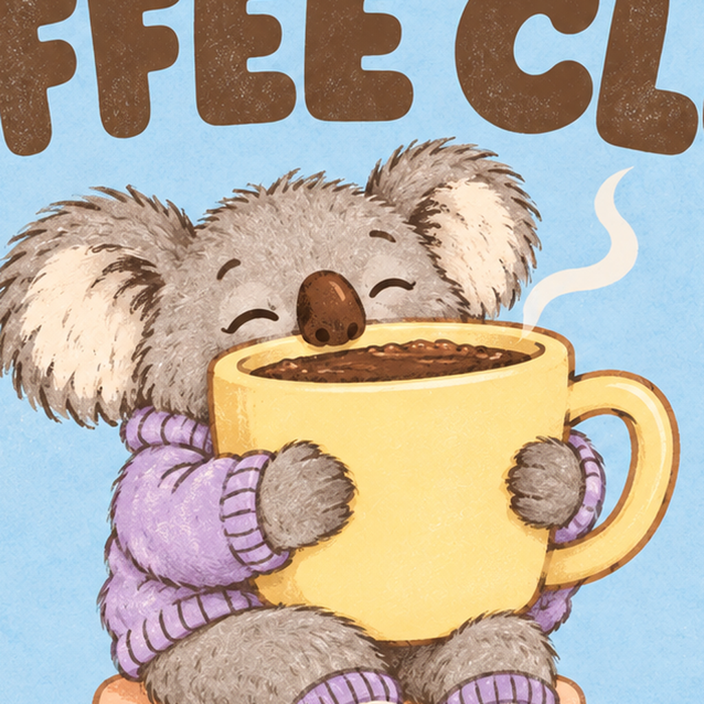 Kahve Seven Koala Poster – Sevimli Dijital Sanat Baskısı — baskının yakın çekimi, kâğıt dokusu ve renk detayı