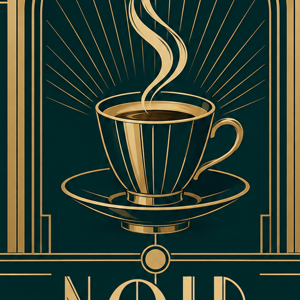 Art Deco Kahve Poster – Altın Detaylı Şık Duvar Dekoru — baskının yakın çekimi, kâğıt dokusu ve renk detayı