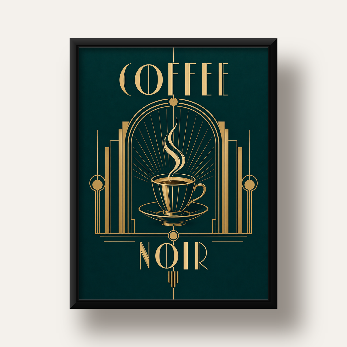 Art Deco Kahve Poster – Altın Detaylı Şık Duvar Dekoru — siyah derin çerçeveli