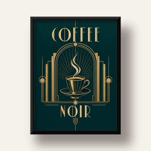 Art Deco Kahve Poster – Altın Detaylı Şık Duvar Dekoru — siyah derin çerçeveli