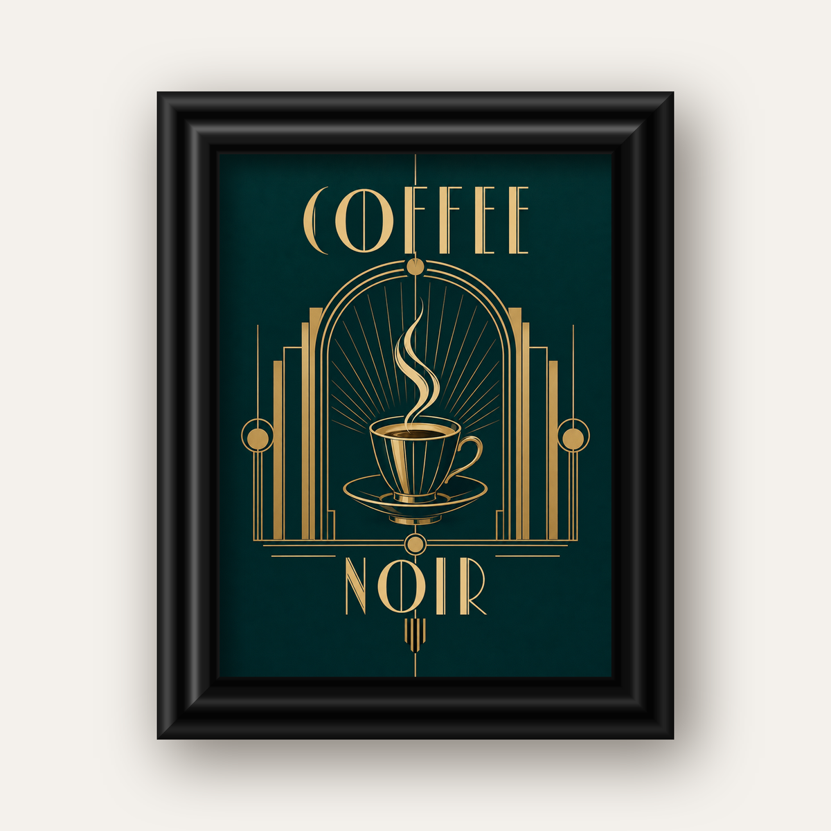Art Deco Kahve Poster – Altın Detaylı Şık Duvar Dekoru — siyah galeri çerçeveli