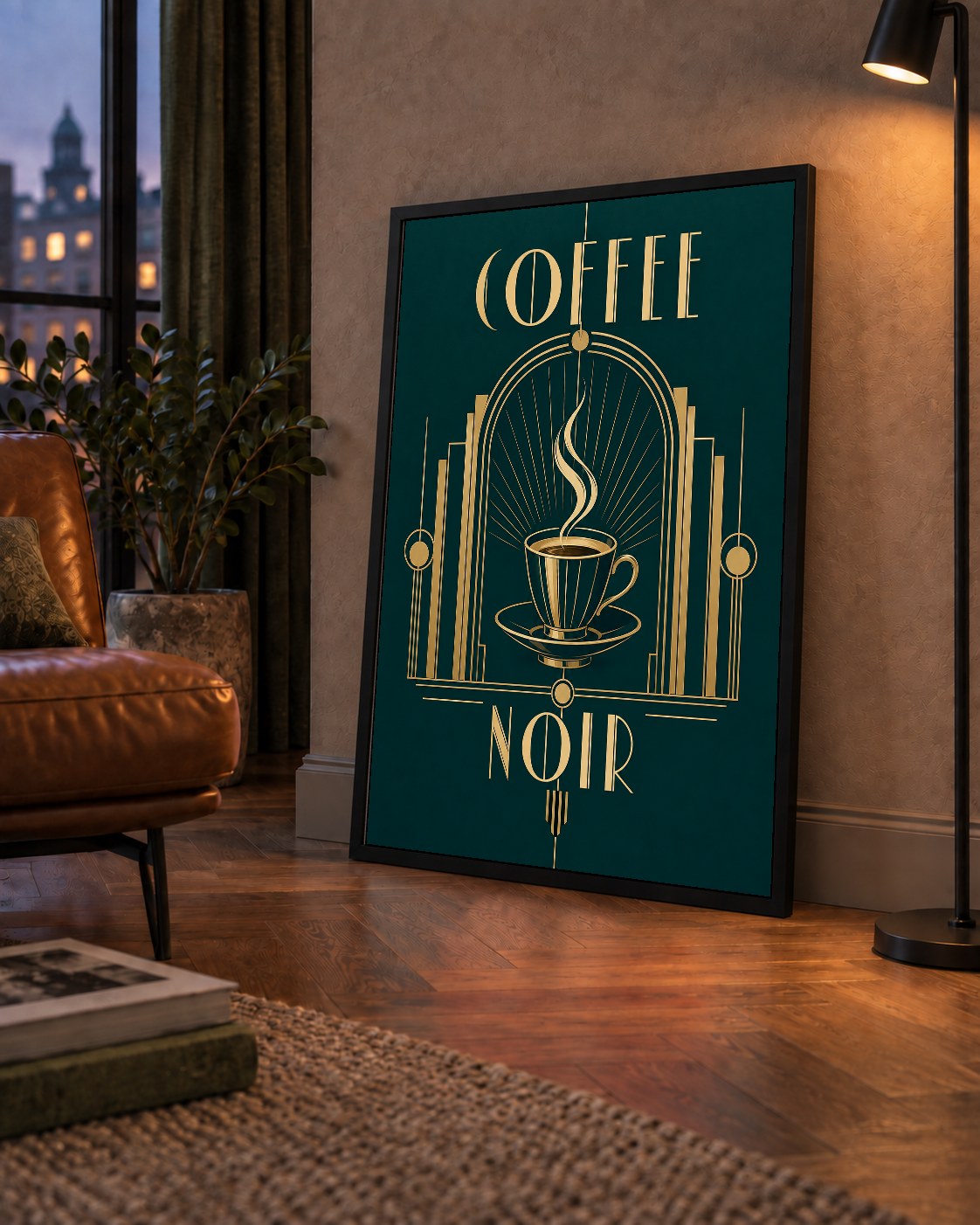 Art Deco Kahve Poster – Altın Detaylı Şık Duvar Dekoru