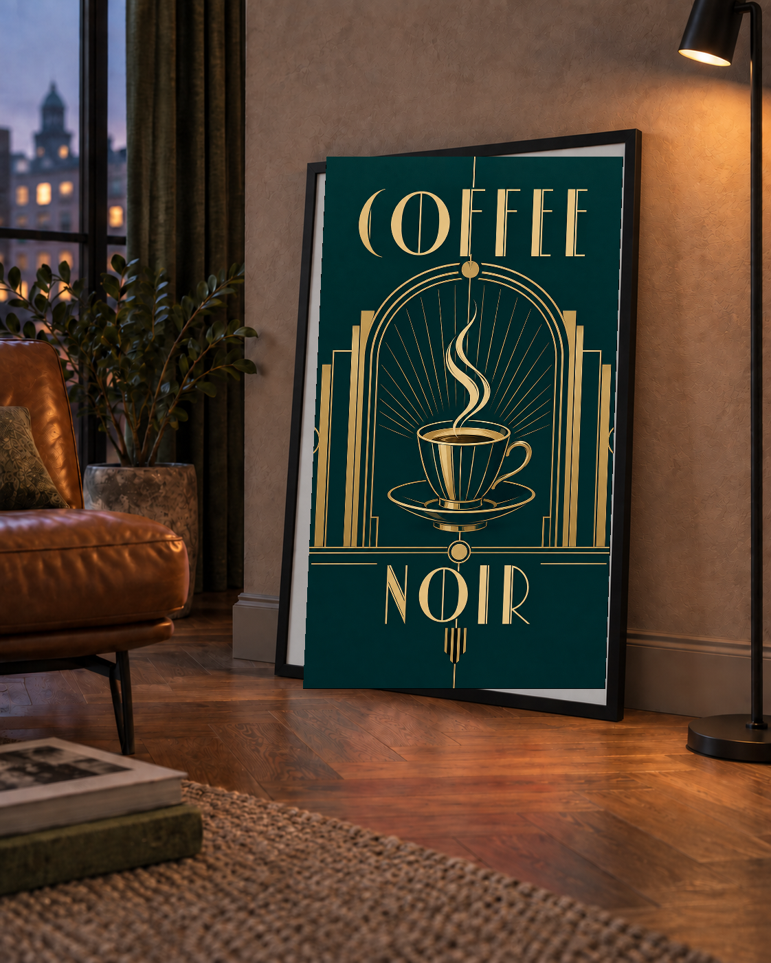 Art Deco Kahve Poster – Altın Detaylı Şık Duvar Dekoru