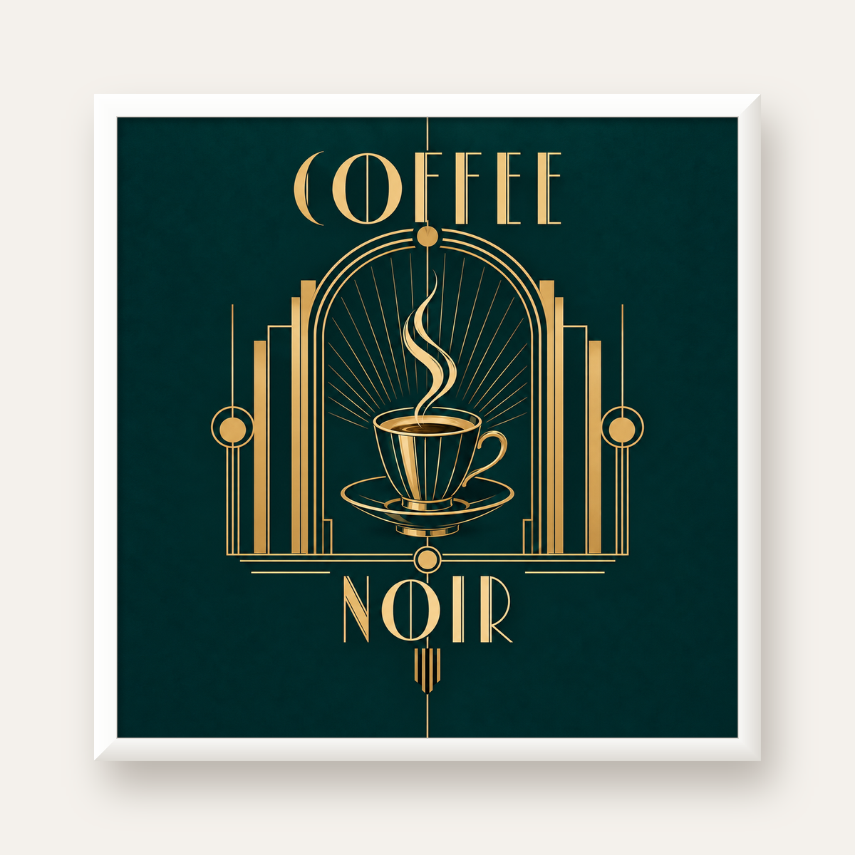 Art Deco Kahve Poster – Altın Detaylı Şık Duvar Dekoru — beyaz çerçeveli kare poster