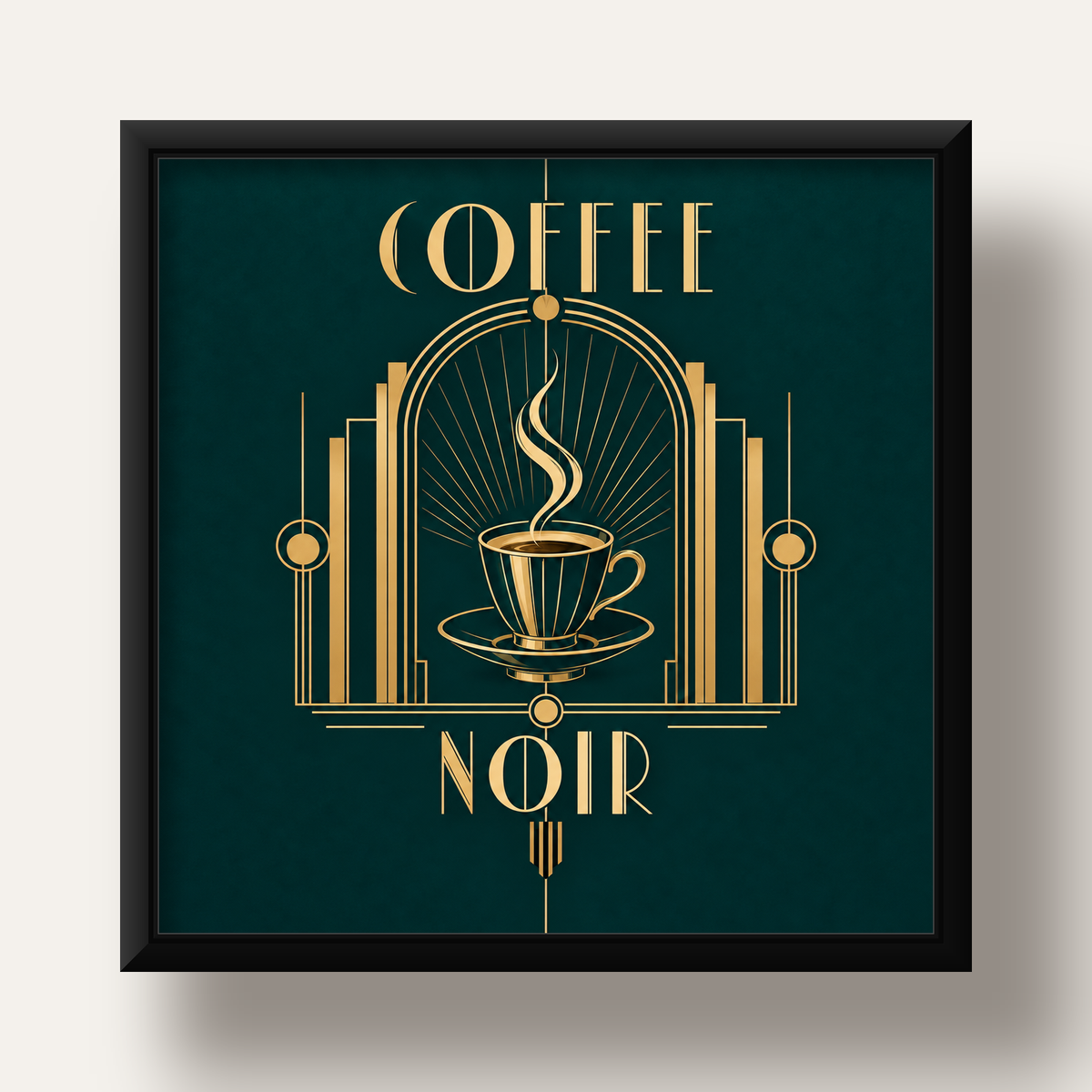 Art Deco Kahve Poster – Altın Detaylı Şık Duvar Dekoru — siyah derin çerçeveli