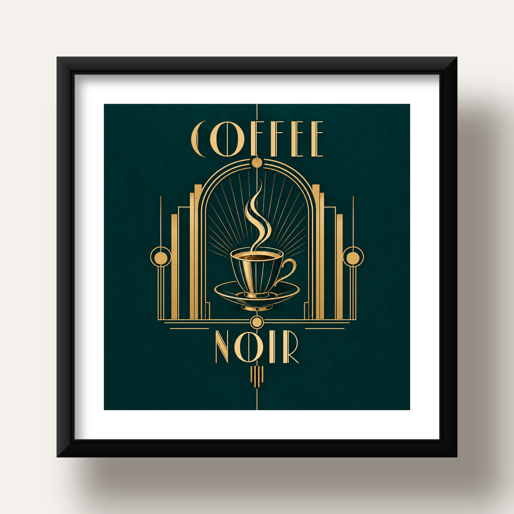 Art Deco Kahve Poster – Altın Detaylı Şık Duvar Dekoru — siyah derin çerçeveli paspartulu