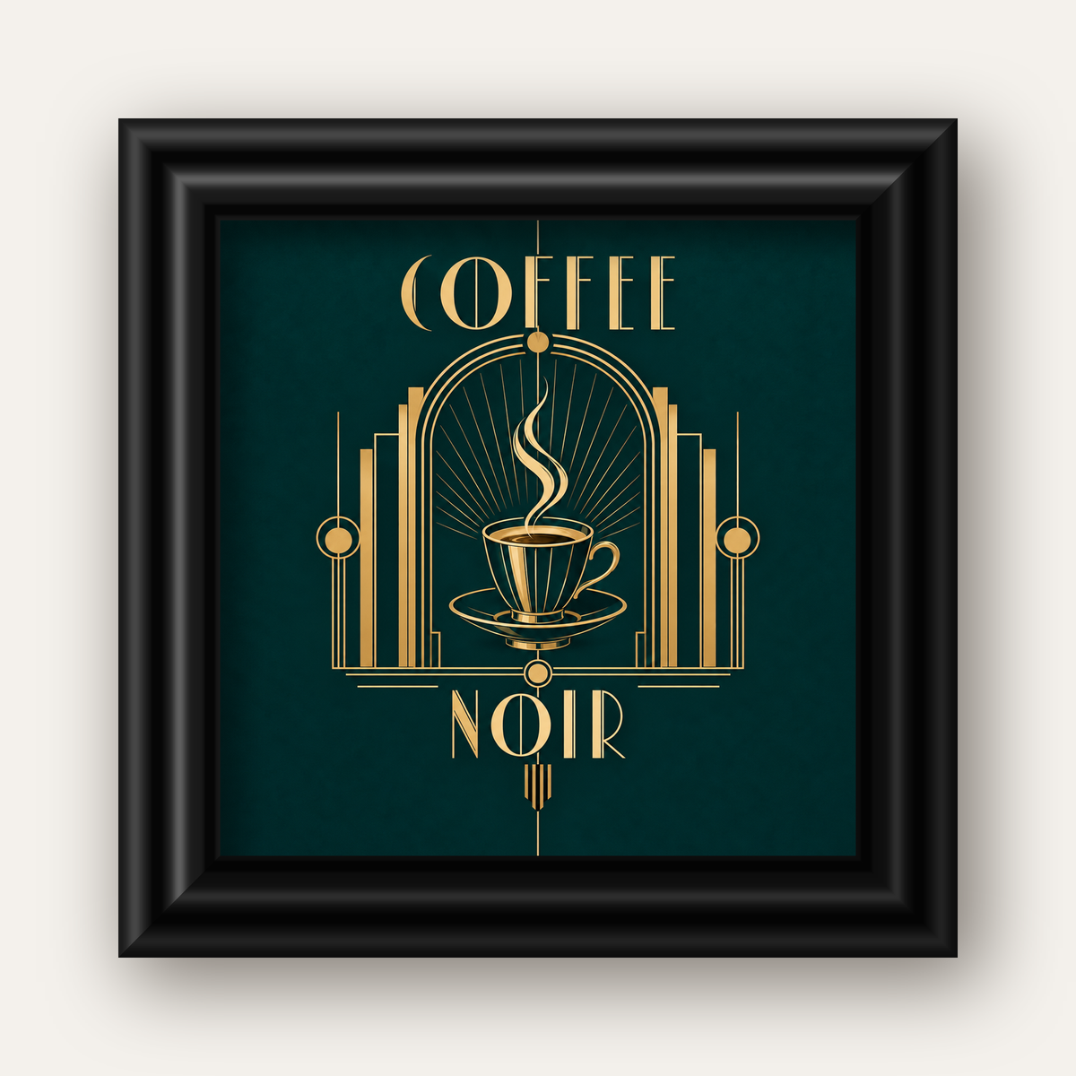 Art Deco Kahve Poster – Altın Detaylı Şık Duvar Dekoru — siyah galeri çerçeveli