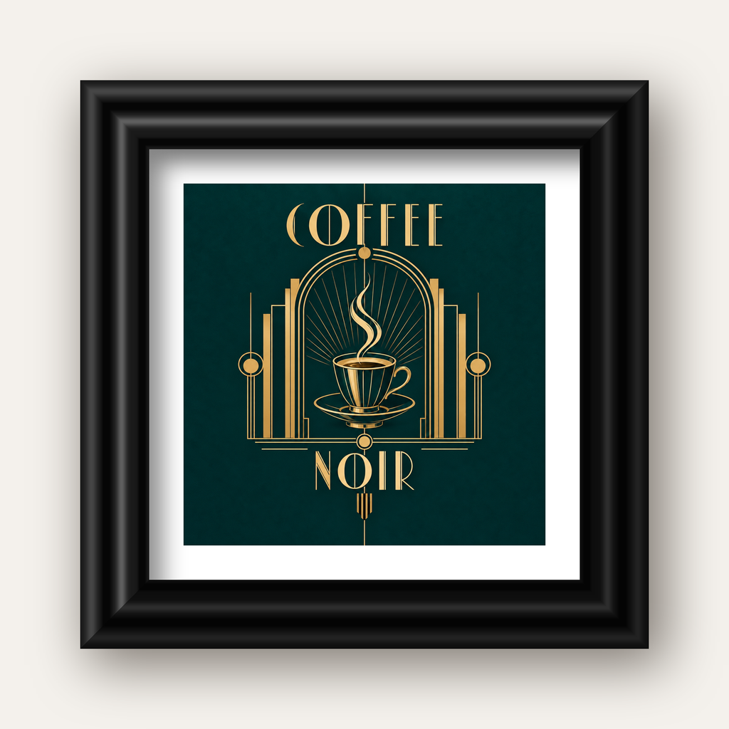 Art Deco Kahve Poster – Altın Detaylı Şık Duvar Dekoru — siyah galeri çerçeveli paspartulu