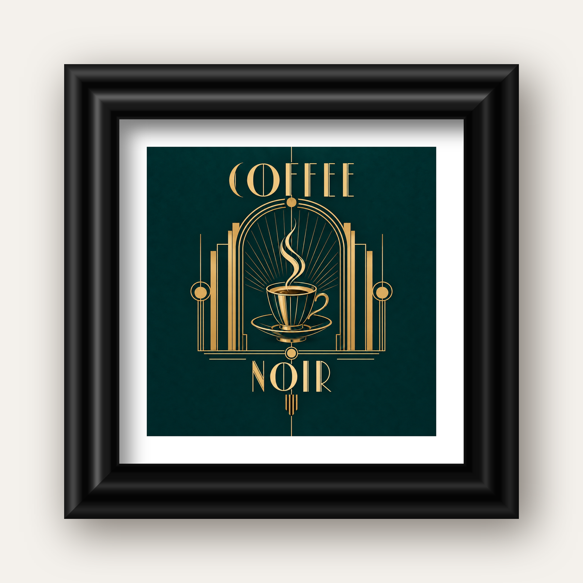 Art Deco Kahve Poster – Altın Detaylı Şık Duvar Dekoru — siyah galeri çerçeveli paspartulu