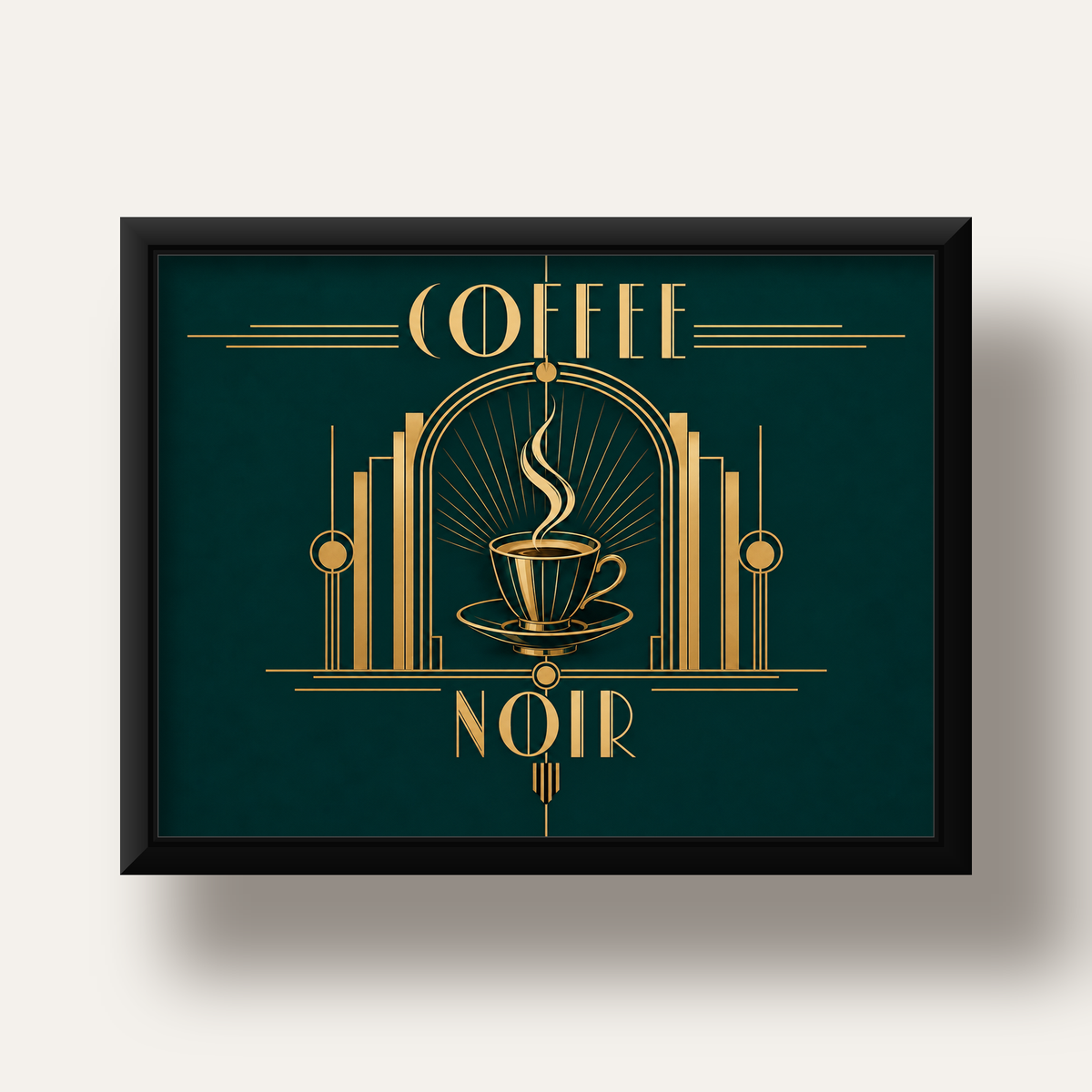 Art Deco Kahve Poster – Altın Detaylı Şık Duvar Dekoru — siyah derin çerçeveli