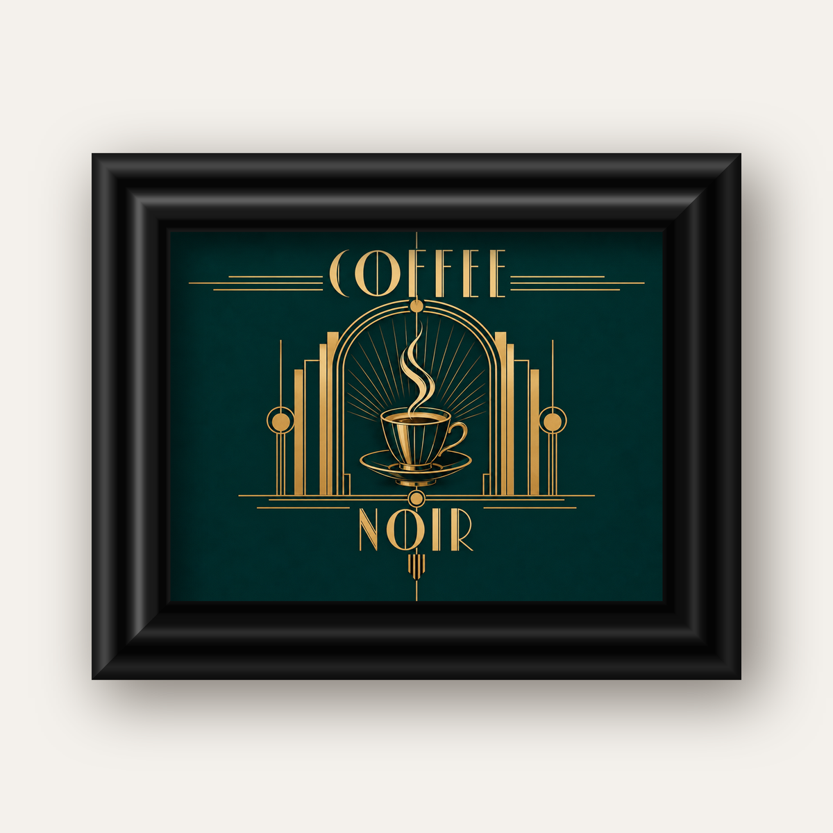 Art Deco Kahve Poster – Altın Detaylı Şık Duvar Dekoru — siyah galeri çerçeveli