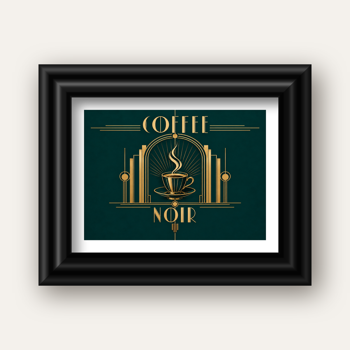 Art Deco Kahve Poster – Altın Detaylı Şık Duvar Dekoru — siyah galeri çerçeveli paspartulu