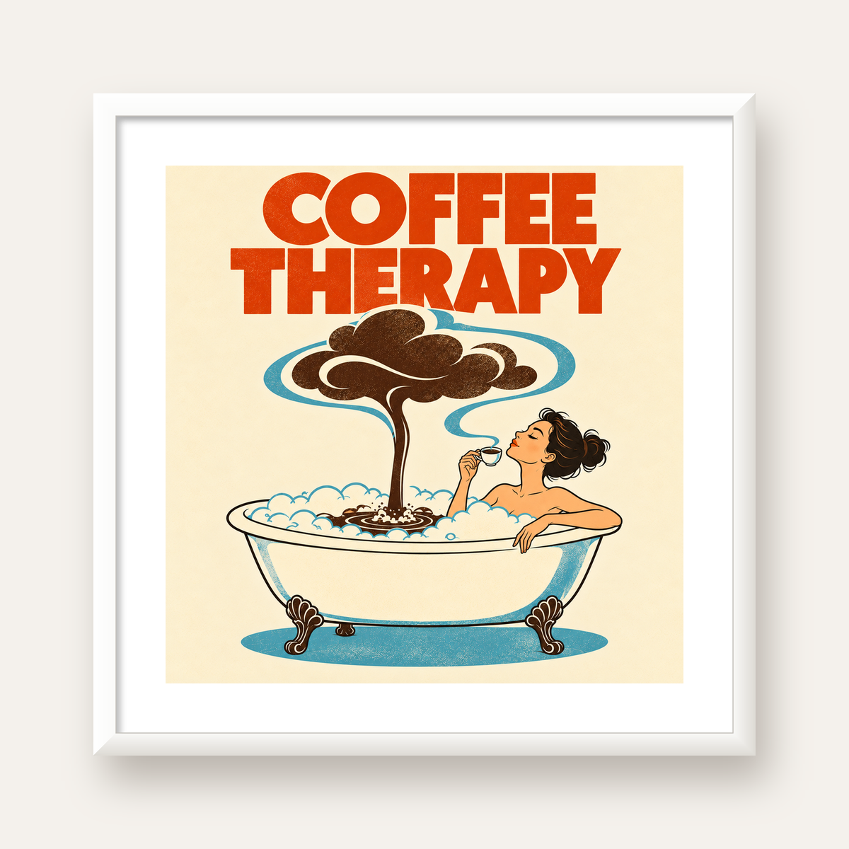 Coffee Therapy Küvette Kahve Keyfi Retro Poster — beyaz çerçeveli kare poster