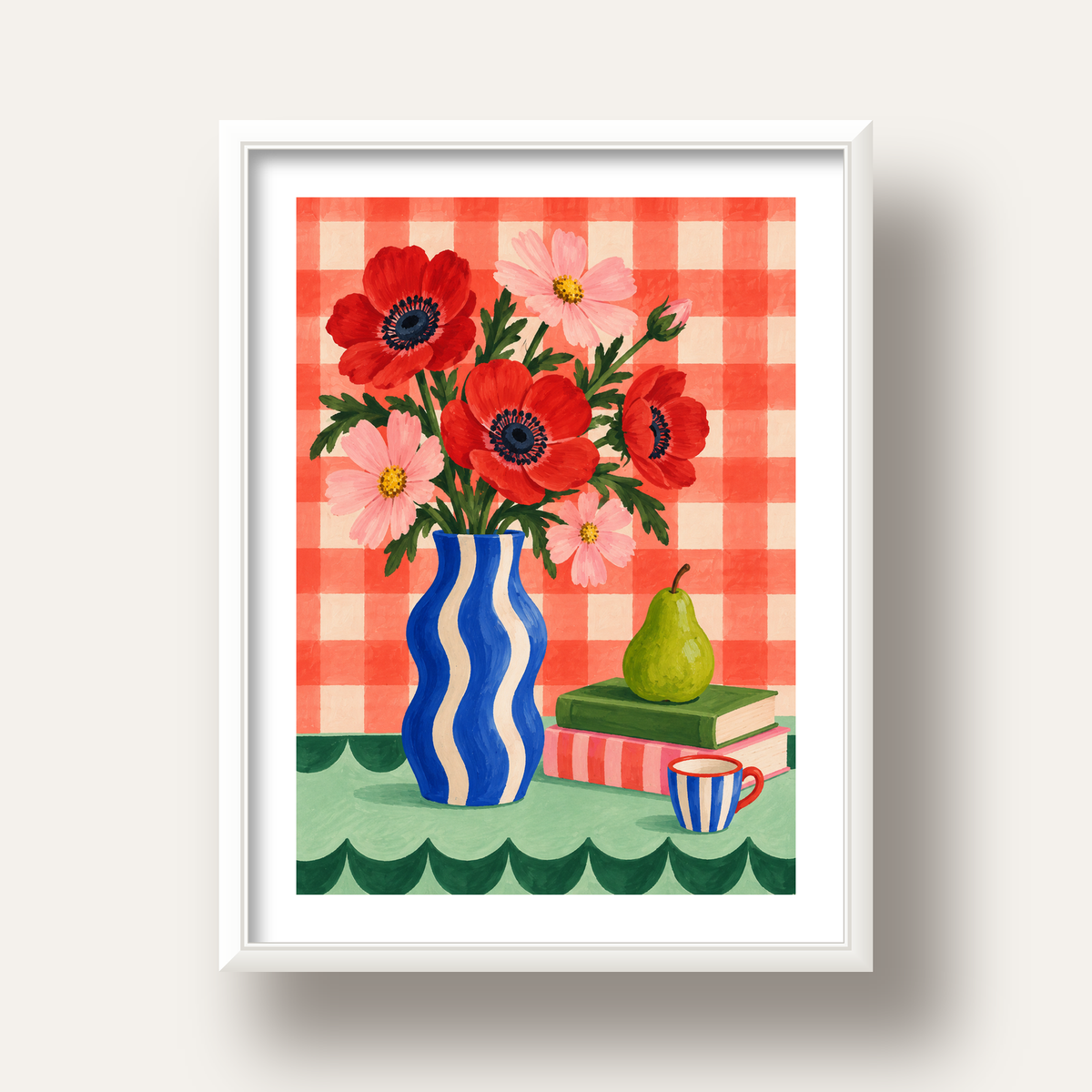 Colorful Break Çiçekli Natürmort Posteri — beyaz derin çerçeveli paspartulu