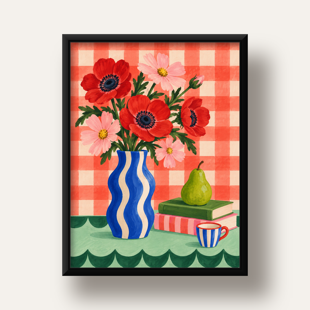 Colorful Break Çiçekli Natürmort Posteri — siyah derin çerçeveli