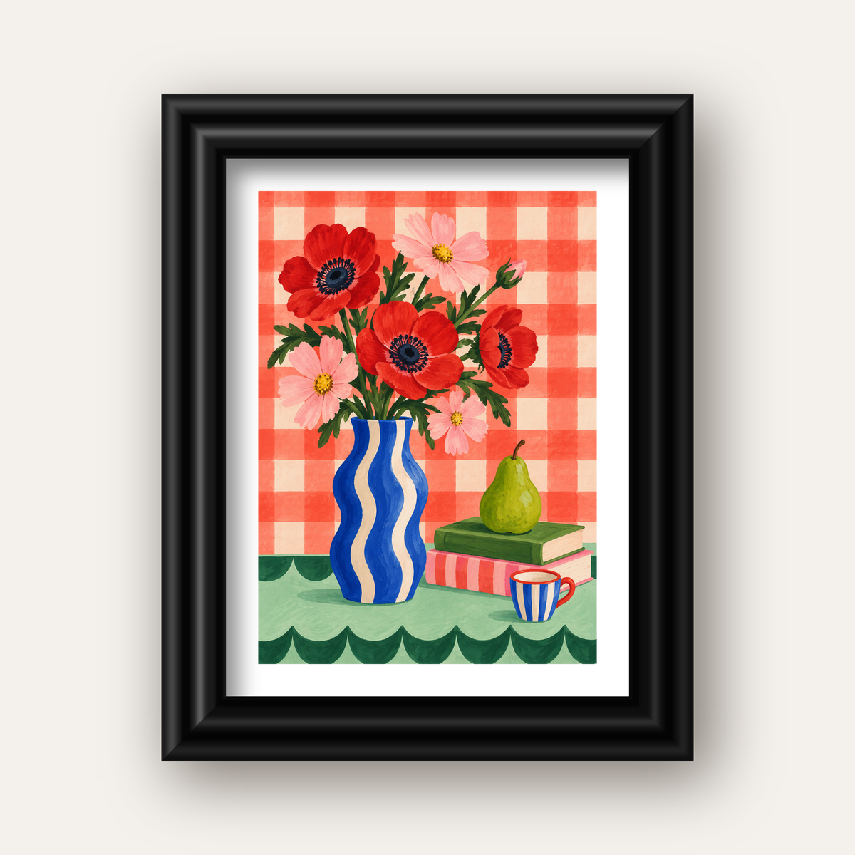 Colorful Break Çiçekli Natürmort Posteri — siyah galeri çerçeveli paspartulu