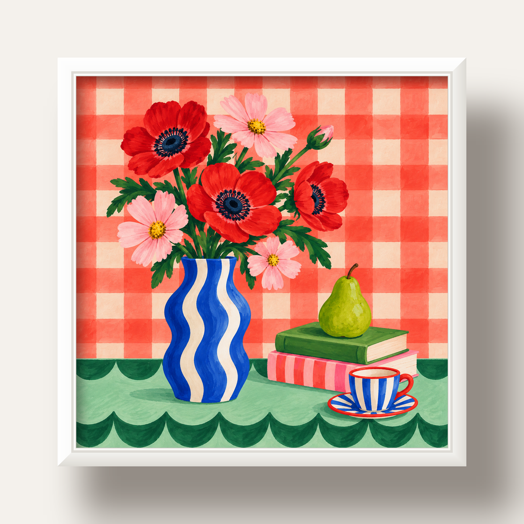 Colorful Break Çiçekli Natürmort Posteri — beyaz derin çerçeveli