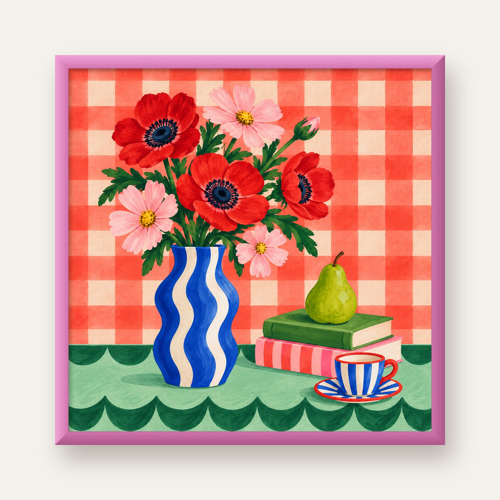 Colorful Break Çiçekli Natürmort Posteri — pembe çerçeveli