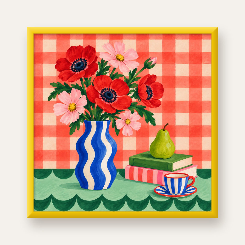 Colorful Break Çiçekli Natürmort Posteri — sarı çerçeveli
