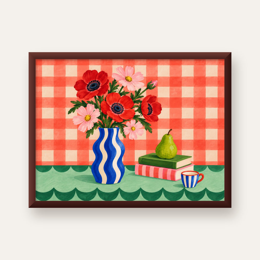 Colorful Break Çiçekli Natürmort Posteri — ceviz çerçeveli