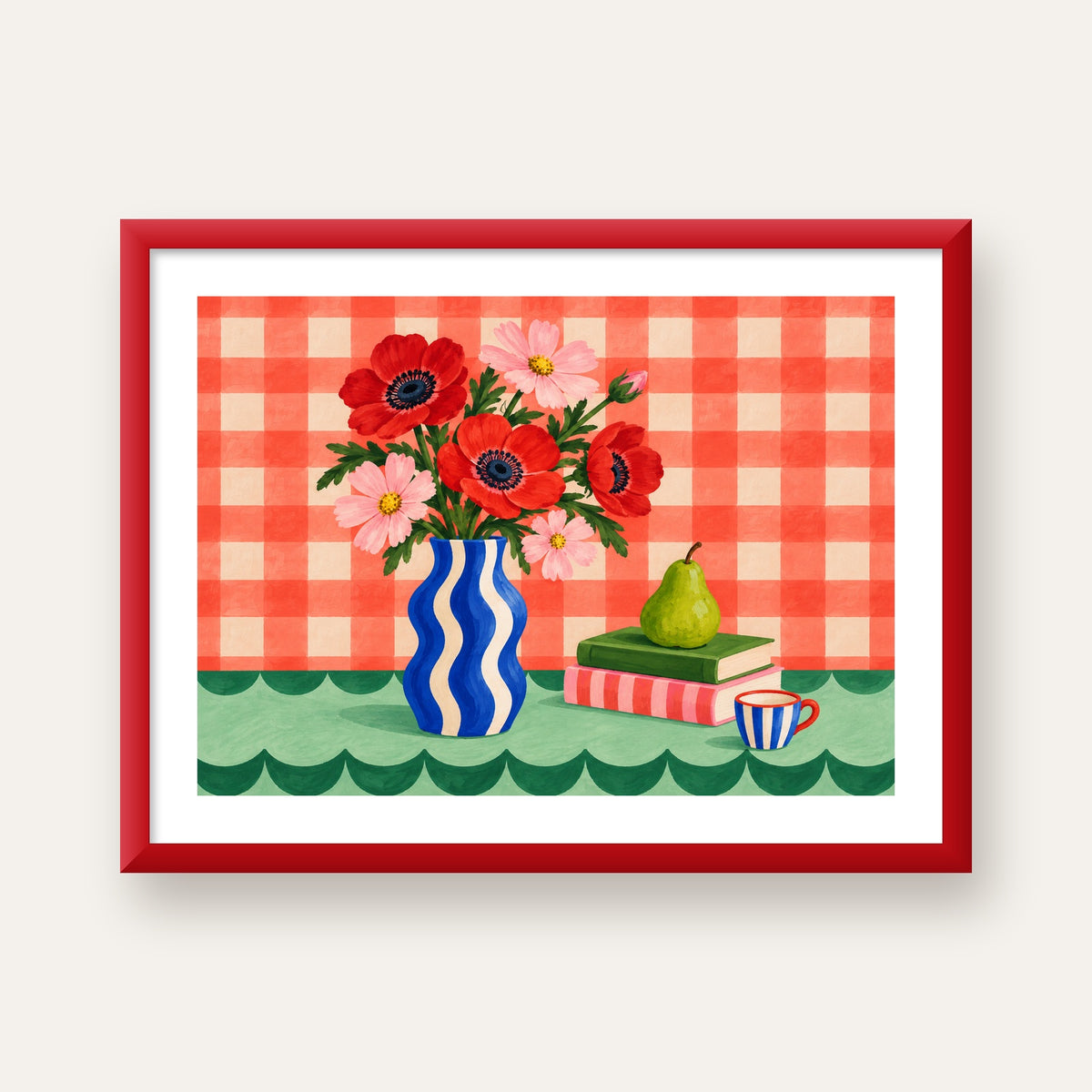 Colorful Break Çiçekli Natürmort Posteri — kırmızı çerçeveli paspartulu