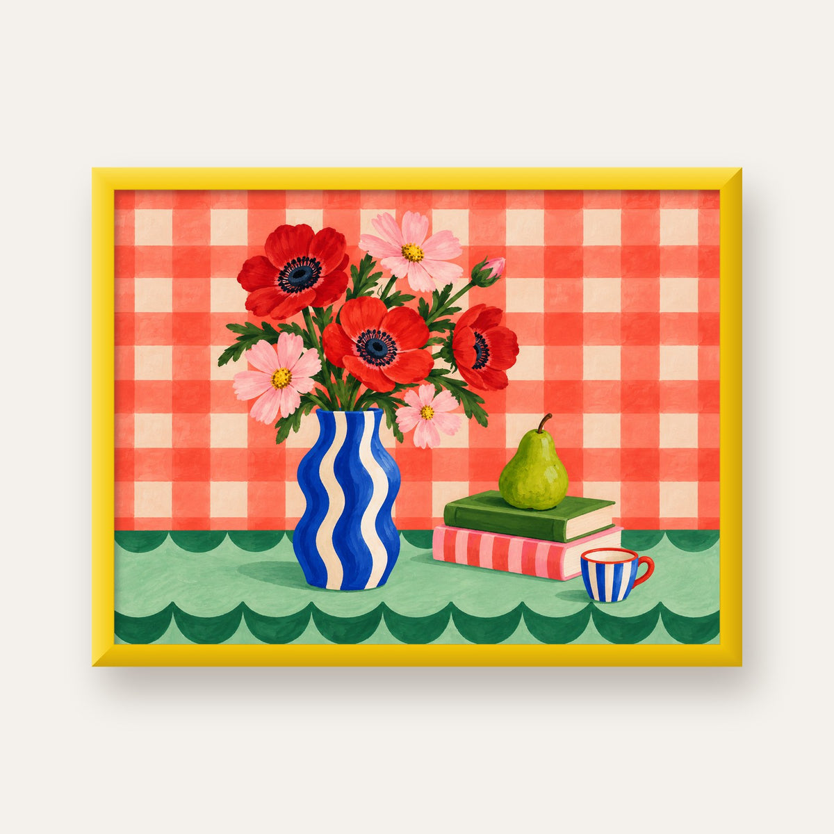 Colorful Break Çiçekli Natürmort Posteri — sarı çerçeveli