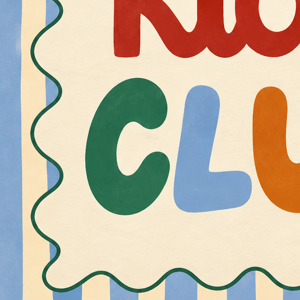 Cool Kids Club Renkli Tipografi Çocuk Poster Sanat Baskısı — baskının yakın çekimi, kâğıt dokusu ve renk detayı