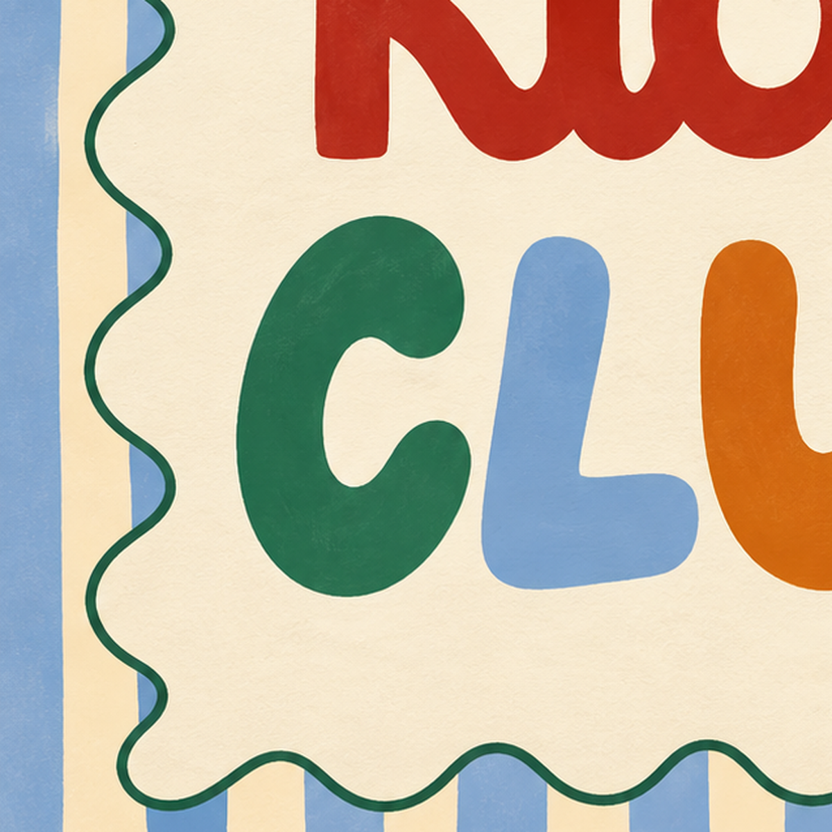 Cool Kids Club Renkli Tipografi Çocuk Poster Sanat Baskısı — baskının yakın çekimi, kâğıt dokusu ve renk detayı