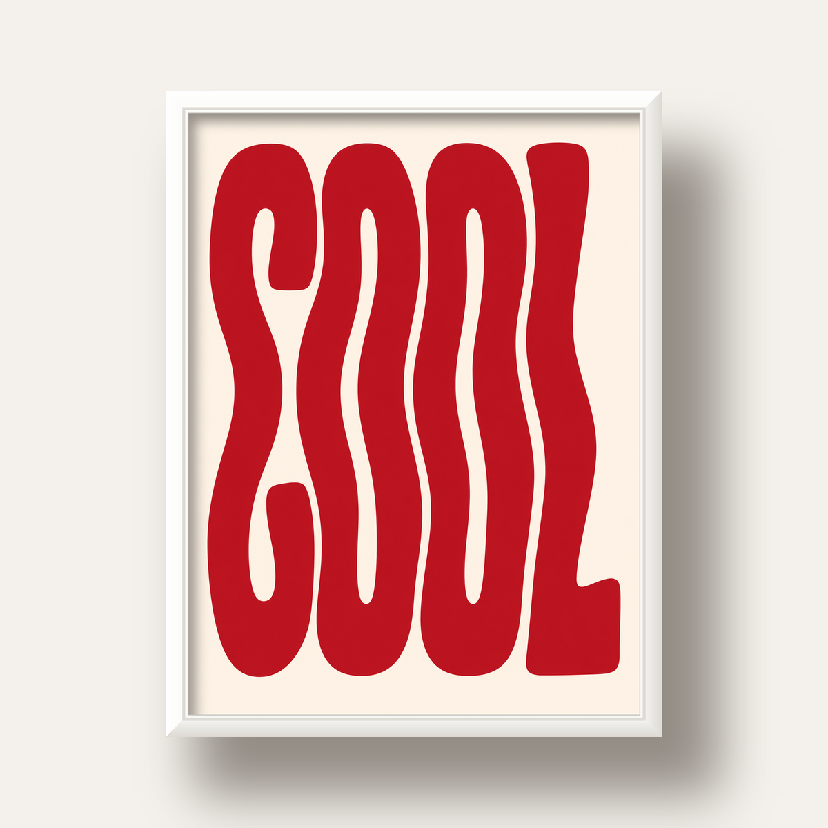 Kırmızı Dalgalı COOL Tipografi Poster – Modern Minimal Duvar Dekoru — beyaz derin çerçeveli